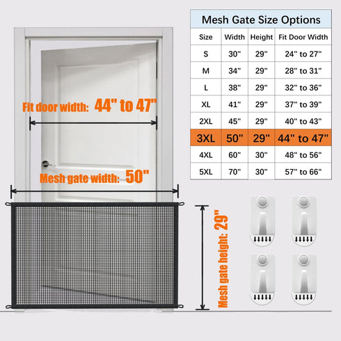 Dog Gate for Stairs, 29 Inch Tall Mesh Pet Gates for Indoor Safety, 50 Inch Wide for Doorways and Stairways