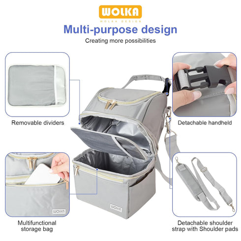 6 9 Wolka Breast Milk Cooler Travel Bag - Baby Bottle Cooler Bag for Nursing Moms Daycare with Double Compartments