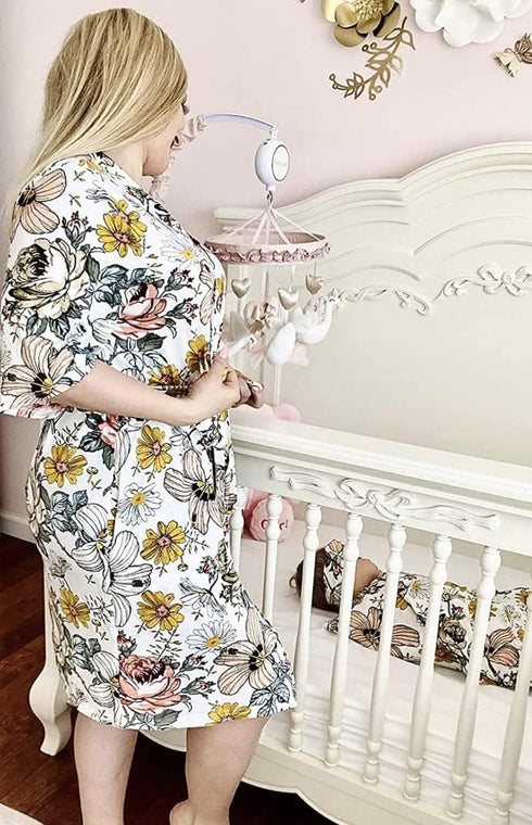 Set Mommy Set 5-Piece Set Robe Swaddle Matching and Me Baby Girl Swaddle Blanket Gift Hospital Robe Vintage Floral