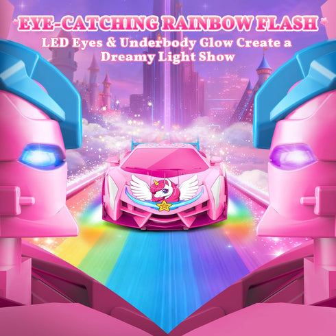 Hanroni 360Rotation 2.4GHz 3-12 Unicorn Transform RC Cars for Girls Toys with Rainbow Eyes & Underbody Lights, Fast