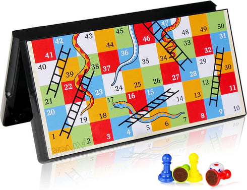 KIDAMI Magnetic Snakes and Ladders Game Set with Storage Box, Folding Design