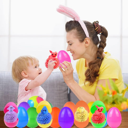 24 Pack Prefilled Easter Eggs with Bunny Stretchy Strings Sensory Fidget Toys Inside Great for Kids Aduts Toddlers