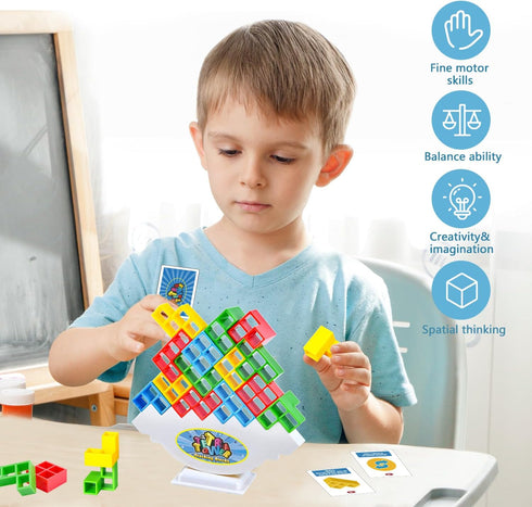 Tetra Tower Balancing Stacking Toys - 48PCS Board Games for Kids & Adults, Team Building Blocks STEM Toy