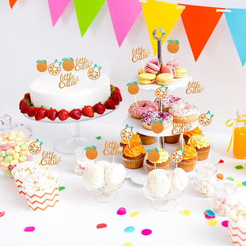 Zonon 48 Pieces Little Cutie Glitter Cupcake Toppers - Baby Shower Decorations - Tangerine Theme Citrus Cake Topper
