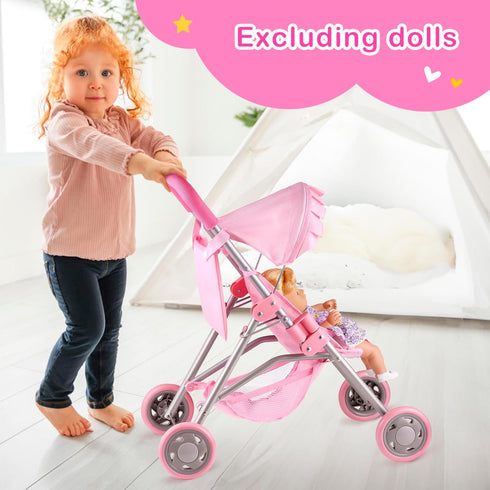 3+, GAGAKU Baby Doll Stroller for Toddlers, Foldable Toy Stroller with Storage Basket and Bag, Diapers - Reborn Doll