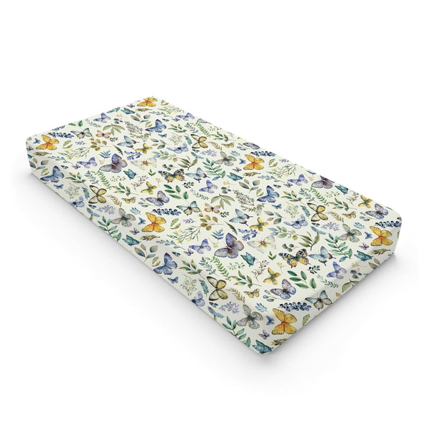 Watercolor Butterflies Boho Leaves Changing Pad Covers, Colorful Butterflies Green Leaf for Boys Girls, Soft 32''x16''