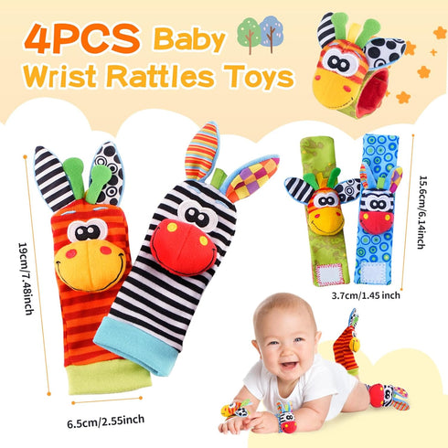 Baby Wrist Rattles Foot Finder Socks Set, Infant Rattle Socks and Hand Rattles for Babies 0-6 Months