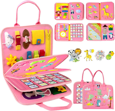 Qizfun Toddler Busy Board Montessori Toys Sensory Busy Book, Educational Learning Travel