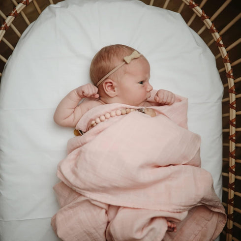 mushie Muslin Baby Swaddle Blanket, 100% Organic Cotton (Rose Vanilla)