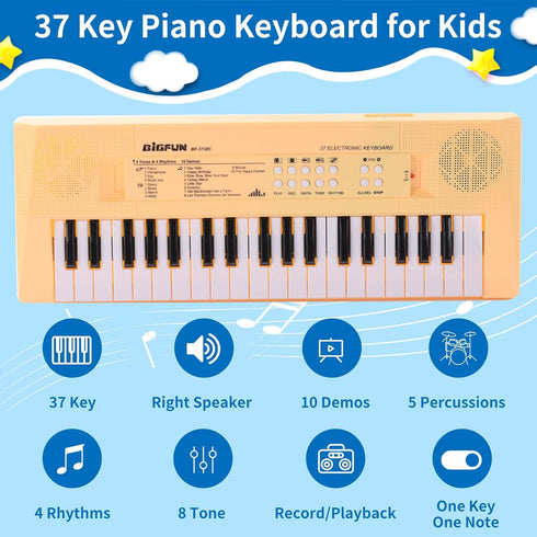 ZuzuBlooploo 37 3 4 5 6 Kids Piano Keyboard, Keys Portable Music Keyboard Early Learning Educational Electronic Music