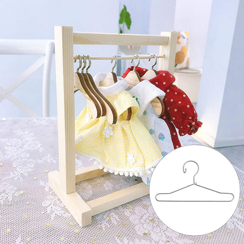 HEALLILY 20 Pcs Dollhouse Miniature Wire Hangers, Metal Hangers for Doll Clothes and Necklaces (6.5CM Silver)