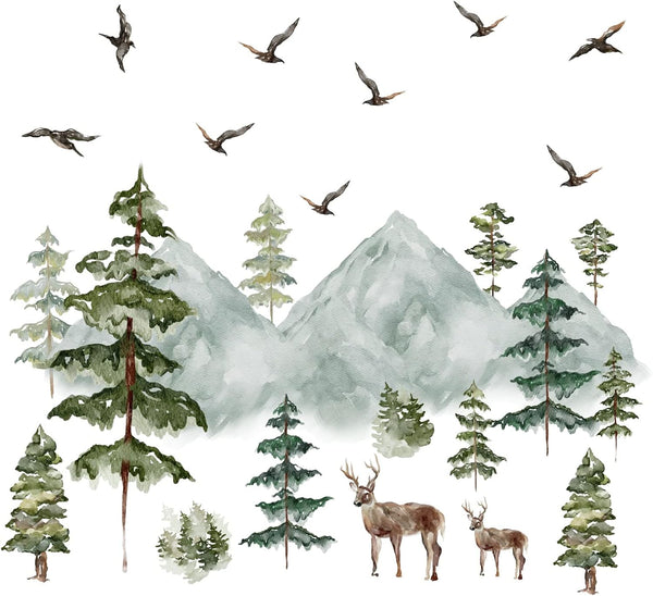 Mountain Wall Decals Large Pine Tree Wall Decals Peel and Stick Forest