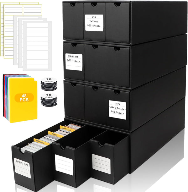Trading Card Storage Box - Includes 12-600 CT Boxes & 48 Card Dividers, 12000+ Organizer for TCG, YuGiOh, MTG, Baseball