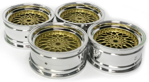 4PCS 65mm RC Rally Car Rubber Tires and Plastic Plating Wheel Rims Set for 1/10 RC On-Road Racing Car (Gold Silver)