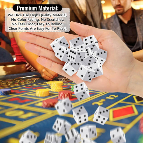 60 16mm Set, Rerdeim Pieces Standard Dice, Bulk White Opaque Black Pips Six Sided Dice for Rolling, Group Event, Board