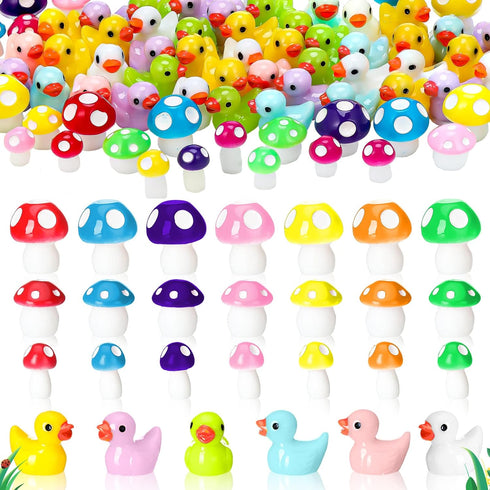 Deekin 100 Pcs Mini Resin Ducks, Tiny Mushrooms Miniature Duck Figures for DIY Craft Micro Landscape Decoration