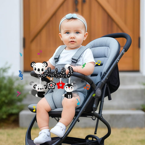 0-6,6-12Months Black and White High Contrast Baby Toys - Sensory Infant Hanging Carseat & Stroller Toy for Newborns