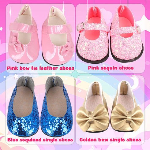 18-Inch 5 Sets 2 (8 Set 3-10 MSYO Doll Clothes & Accessories Kit: Pre-Styled Outfit + Pairs of Shoes Styles Available)