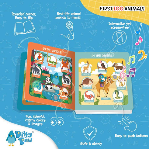 Ditty Bird Talking Books 100 Animals, Vocabulary & Speech Learning Sound Books for Toddlers 1-3