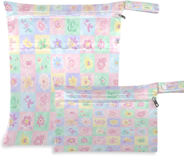 Burbuja Flower Plaid Wet Dry Bags for Baby Cloth Diaper 2 Pack, Waterproof