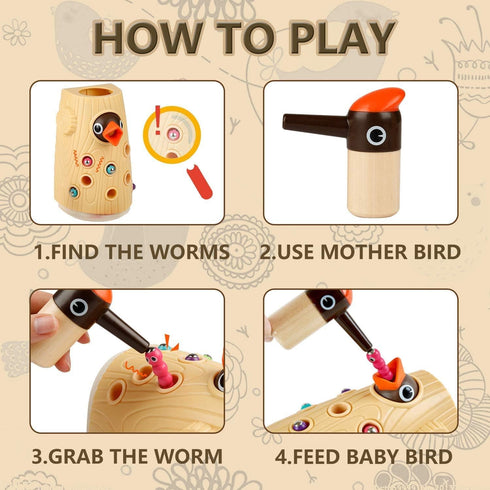 TOP BRIGHT Montessori Toys for 2 Year Olds, Fine Motor Skills Toddler Toys Age 2-4, Woodpecker Worm Feeding Game