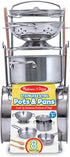 Melissa & Doug Stainless Steel Pots and Pans Set for Kids (8 pcs) - Pretend Play Kitchen Accessories for Ages 3+.
