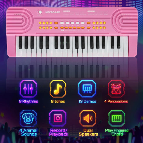 Drmukie 4 37 3 4 5 6 7 Upgraded Piano Keyboard Kids Toy for Year Old Girl Birthday Gift Key Pink Pianos with Microphone