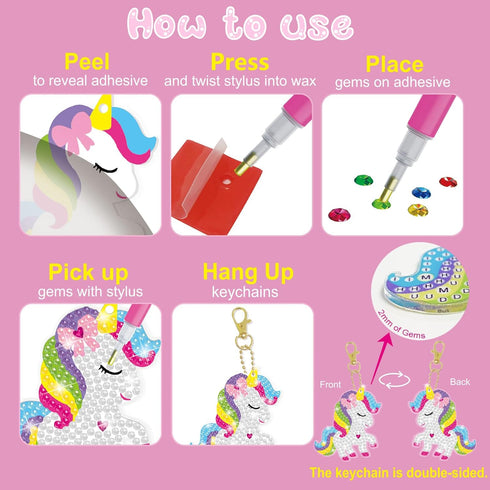 8-12,5PCS Keychains,5D 4-8 BAKY5 BANBBUR Arts and Crafts for Kids Ages Double Sided Diamond Art Gem Art for Kids Ages