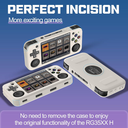 Compatible with RG35XX H Retro Handheld Game Console: Soft Silicone Protective Case with Lanyard, White