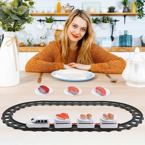 Set TOYANDONA Sushi Train Rotating Table Food Train Battery Powered Electric Train Toy Under Christmas Tree Train Track