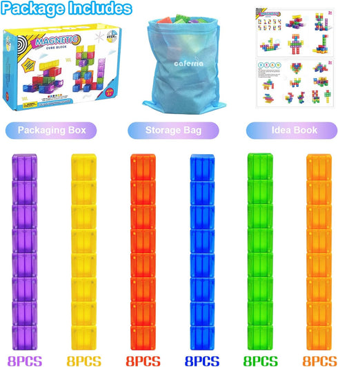 48PCS Magnetic Blocks, 1.38 inch Building Blocks for Toddlers, STEM Toys for Kids, Montessori Toys for 2-6+ Year Olds