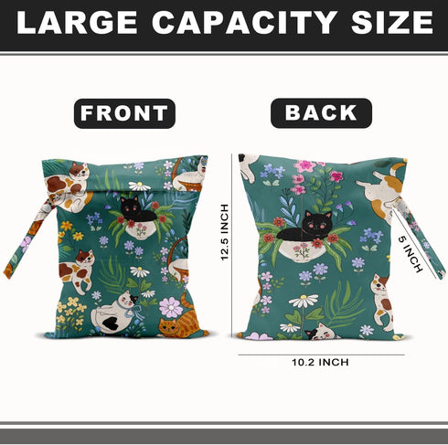 BQXH 2Pcs Cat Lover Gifts, Mushroom Cat Print Wet Bags, Wet Dry Bag Reusable Zipper Pouch for Swimsuit, Diapers, Beach