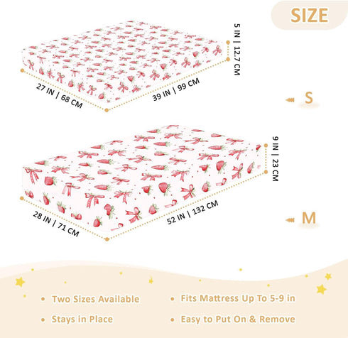 Soft Jersey Knit Crib Sheets for Boys or Girls - Strawberries and Bows Pattern, Size M
