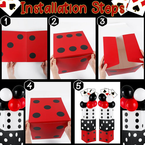 60 11 Inch 6 CHUNNIN Pcs Casino Theme Party Decoration Casino Party Boxes Balloon Poker Cards Large Dice Favor Boxes