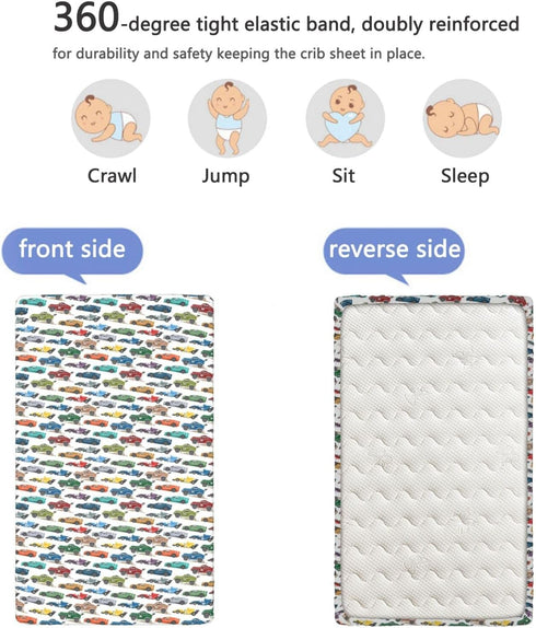 Girls,28 x52,Multicolor Race Car Themed Fitted Crib Sheet,Standard Crib Mattress Fitted Sheet Soft Polyester Toddler