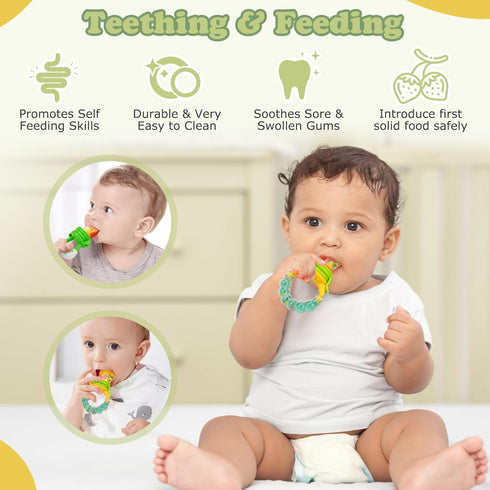 Baby Fruit Feeder & Breastmilk Popsicle Molds, WAJIAYON Silicone Baby Food Storage Containers and Teether