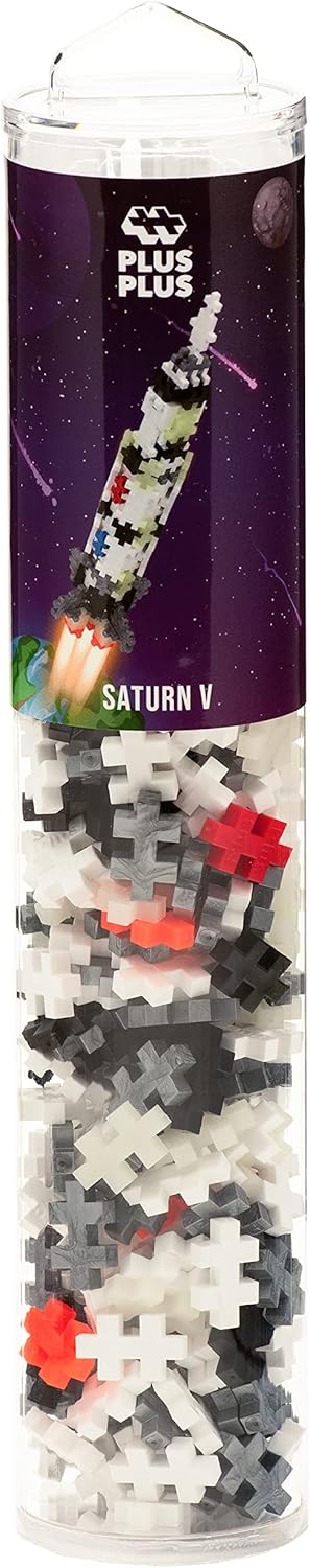 PLUS PLUS Mini Maker Tube – Saturn V Rocket, Apollo 11 Space Playset, 240 Piece STEM Building Toy for Kids