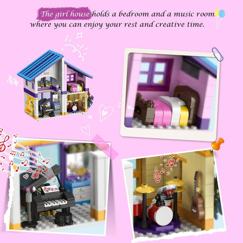 Set 1317 4 8-14+ HOGOKIDS Girls House Building with LED Light - PCS Friends Villa Block Toy with Car and Pool, Garden