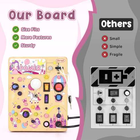 19 10 1 2 3 1-3 Joyreal Busy Board with LED Lights and Switches, Montessori Toys for Year Old, Wooden Sensory Activity