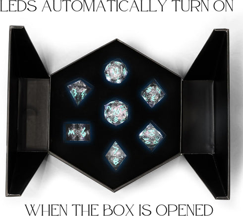 HEIMDALLR Liquid Core Dice Set with LED Display Case - 7-PC Hand-Painted DND Dice Set (Midnight Sea)