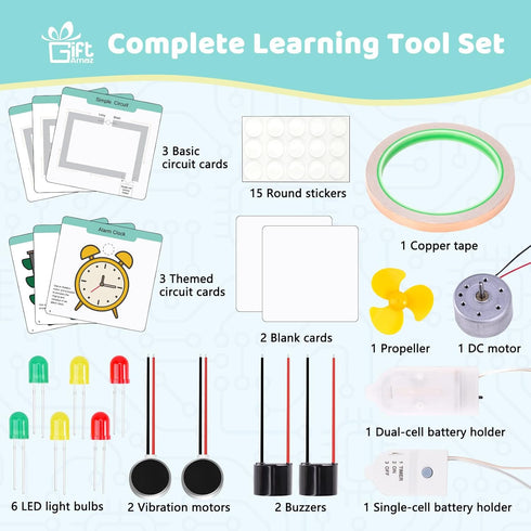Set 8-12 GiftAmaz Paper Circuits Kit for Kids, STEM Electric Circuit Motors Kit, Child-Friendly Paper Circuit Board, DC