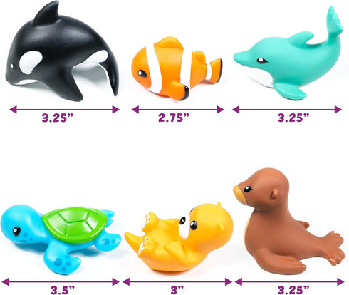 6 Pack Set Tub Works Marine Mold Free Bath Toys, | Sealed, No Hole Bath Toys Design Keeps Moisture Out | Soft