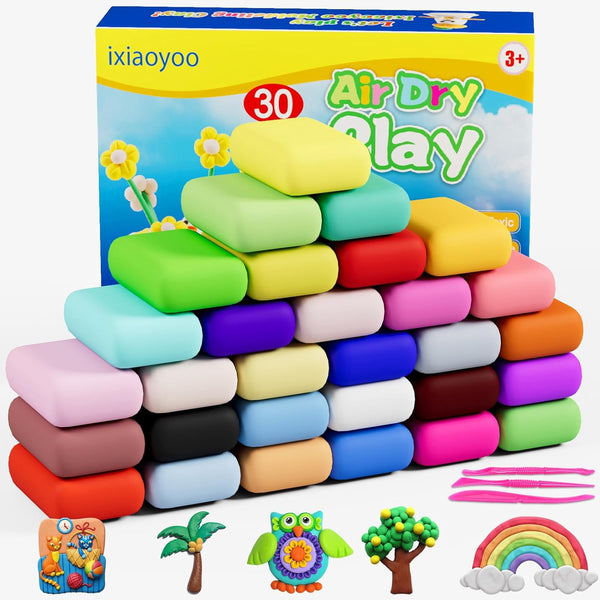 Air Dry Clay for Kids, 30 Colors DIY Molding Magic Clay with Tools, Soft & Non-Sticky, Gifts for Ages 3-8