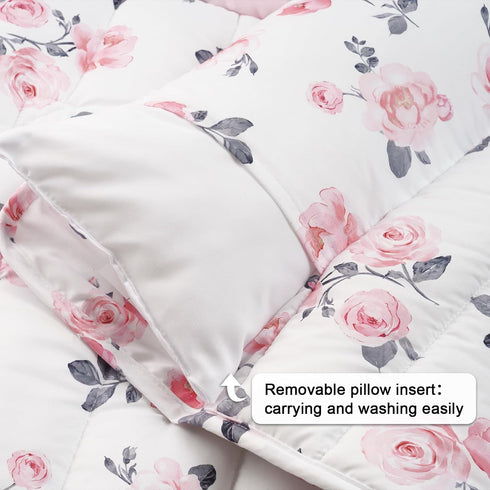 PHF Toddler Nap Mat, Floral Rollup Design with Removable Pillow & Minky Fleece Blanket, 50"x20"x2" for Kids
