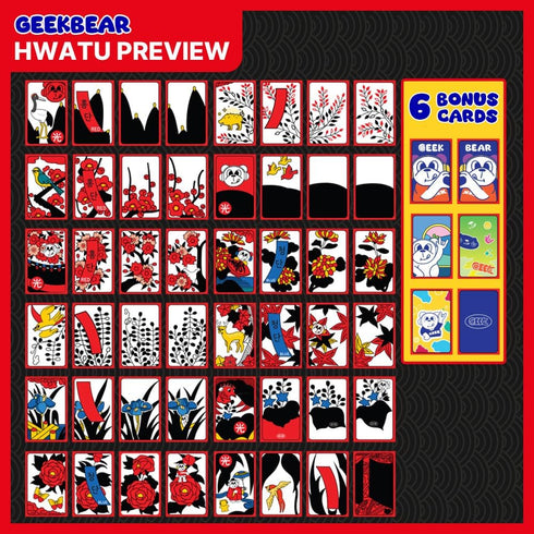 GEEKBEAR Hwatu Set - Known as Korean Hanafuda, Go Stop Hwatoo, Godori Game, New Year Board Game, ??