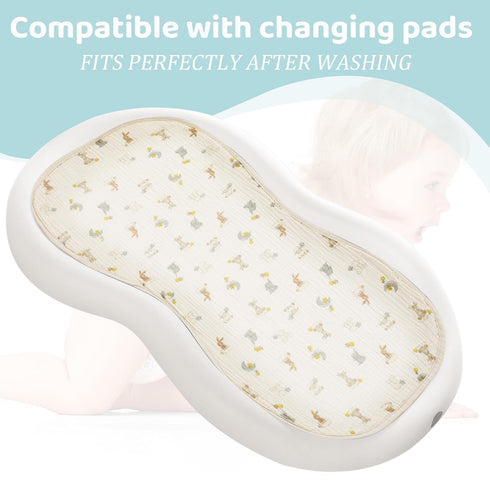 3 Pack Hombys Washable Baby Changing Pad Cover - Waterproof Muslin Changing Table Pad, - Cream White, Light Green