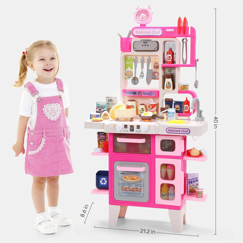Playset, Set Set CUTE STONE Kids Kitchen Play Kitchen with Sound & Light, Cooking Stove with Steam, Toy Sink,Play Food