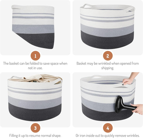 WISELIFE Large Storage Basket, Cotton Rope Basket 21.7"x 21.7" x 13.8", Baby Laundry Basket with Handle, Big Basket,