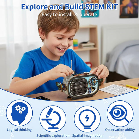 QuesEfflore 814+, DIY Wooden FM Radio Kit, STEM Science Toys for Kids Ages Build Your Own Radio Electronics Circuit