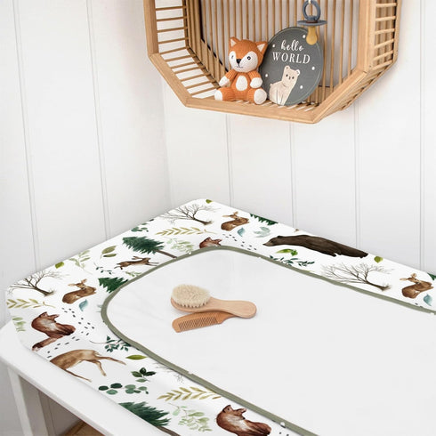 Changing Pad Cover for Baby Girl Boy, Woodland Animals Pine Tree, Soft Stretchy Safe Snug Fitted Diaper Change Table